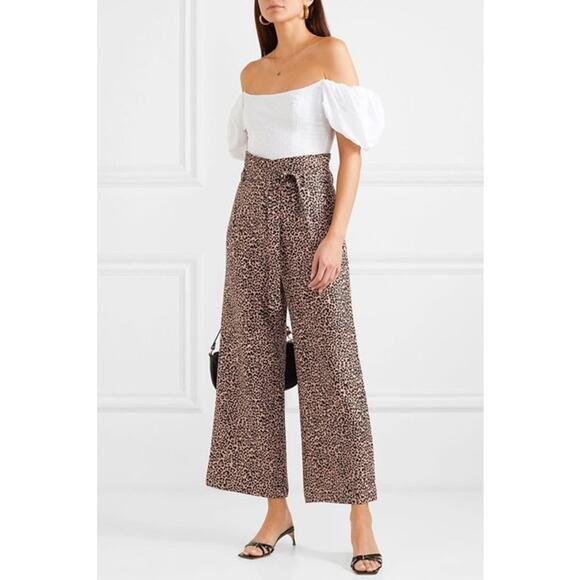 Reformation Jackie Cropped Belted Leopard Print Linen Wide Leg Pants Size 2 - Picture 4 of 12